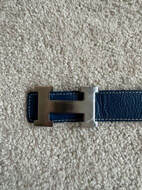 Hermès Constance H Buckle Leather Belt - Navy